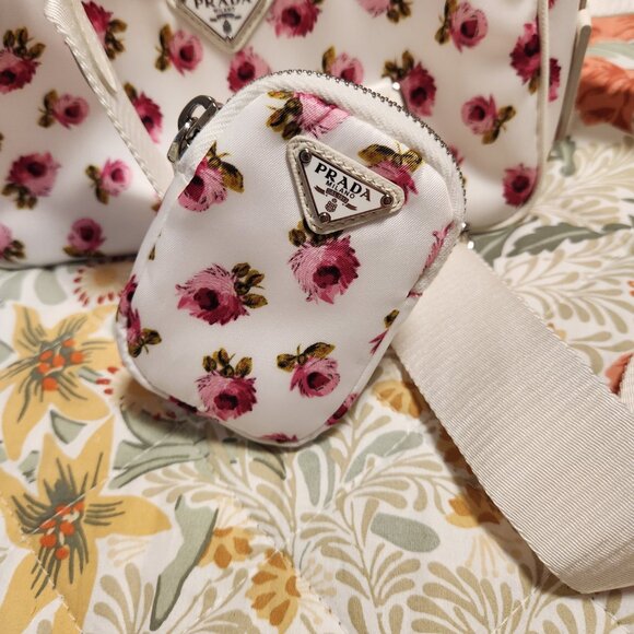 Prada Nylon Pink and White Floral Crossbody Bag Handbag Beautiful! - Picture 5 of 7